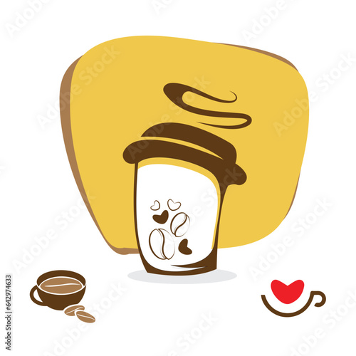 Tea Coffee logo minimalistic bright colors splash green tea, coffee beans smoke modern fresh clean symbol vector