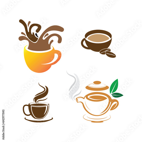 Tea Coffee logo minimalistic bright colors splash green tea, coffee beans smoke modern fresh clean symbol vector