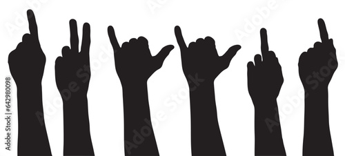 set of hand silhouette isolated on white, Vector collection of human hands of different gestures, hands gesturing black, Black hands silhouettes, vector illustration