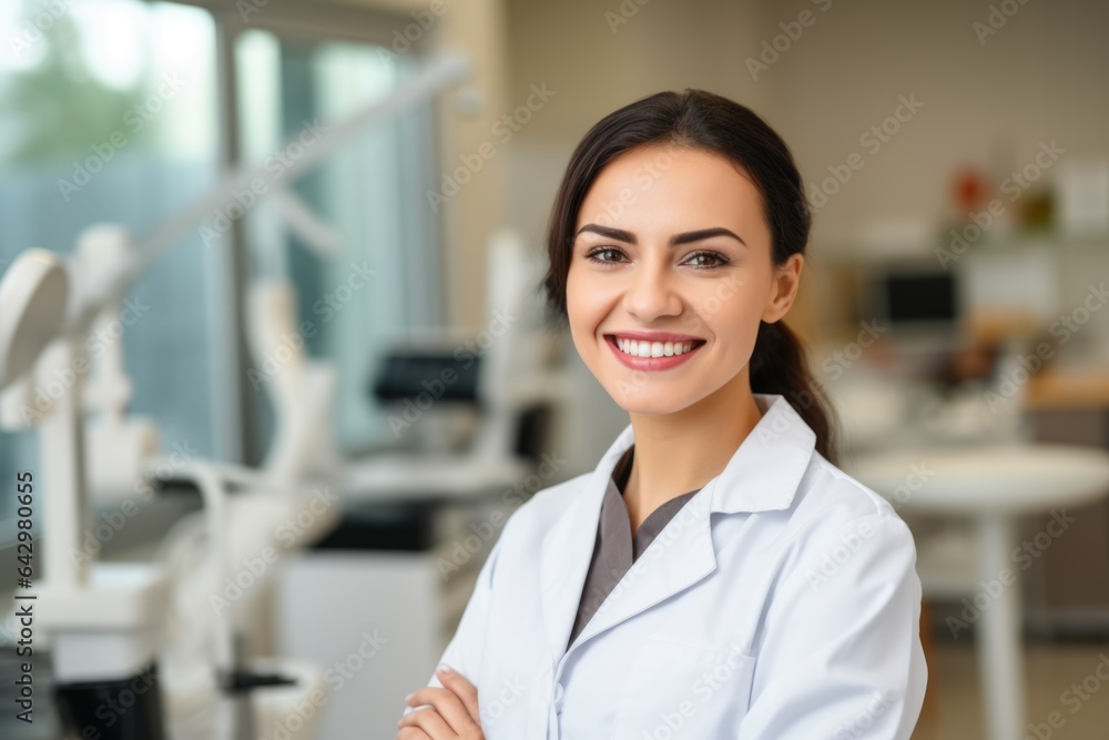 Portrait of a smiling girl dentist on the background of a dental office. Portrait of a smiling girl dentist on the background of a dental office.