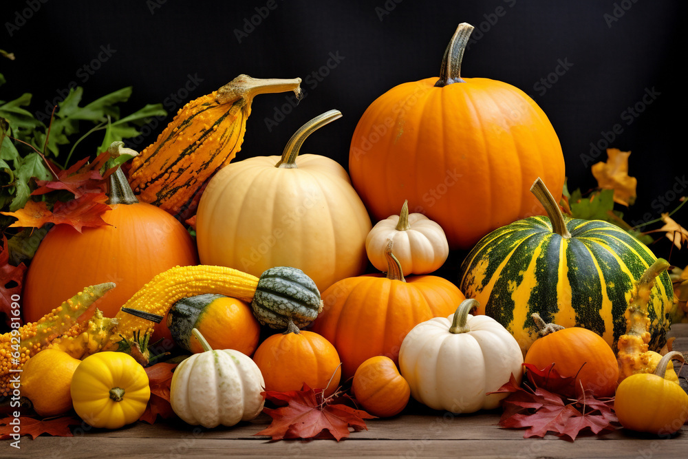 Pumpkins of different sizes stacked on top of each other Pumpkins of different sizes stacked on top of each other