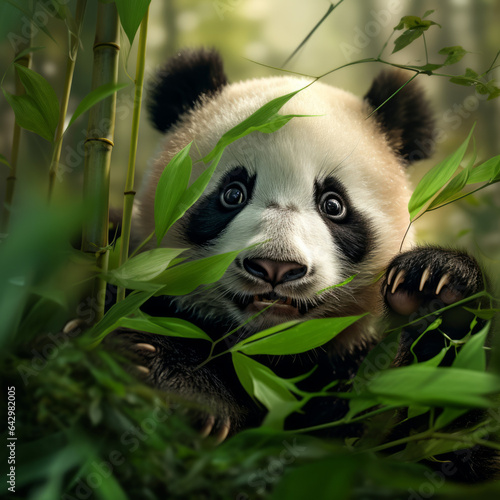 Cute baby panda eating bamboo © Guido Amrein