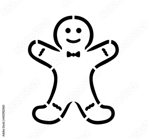 Vector isolated one single cute funny symmetrical smiling Gingerbread Man colorless black and white outline silhouette shadow shape stencil solid black