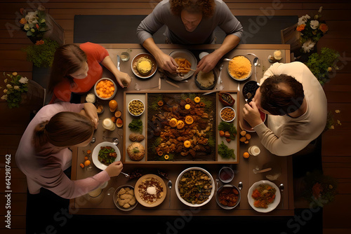 A family having dinner.