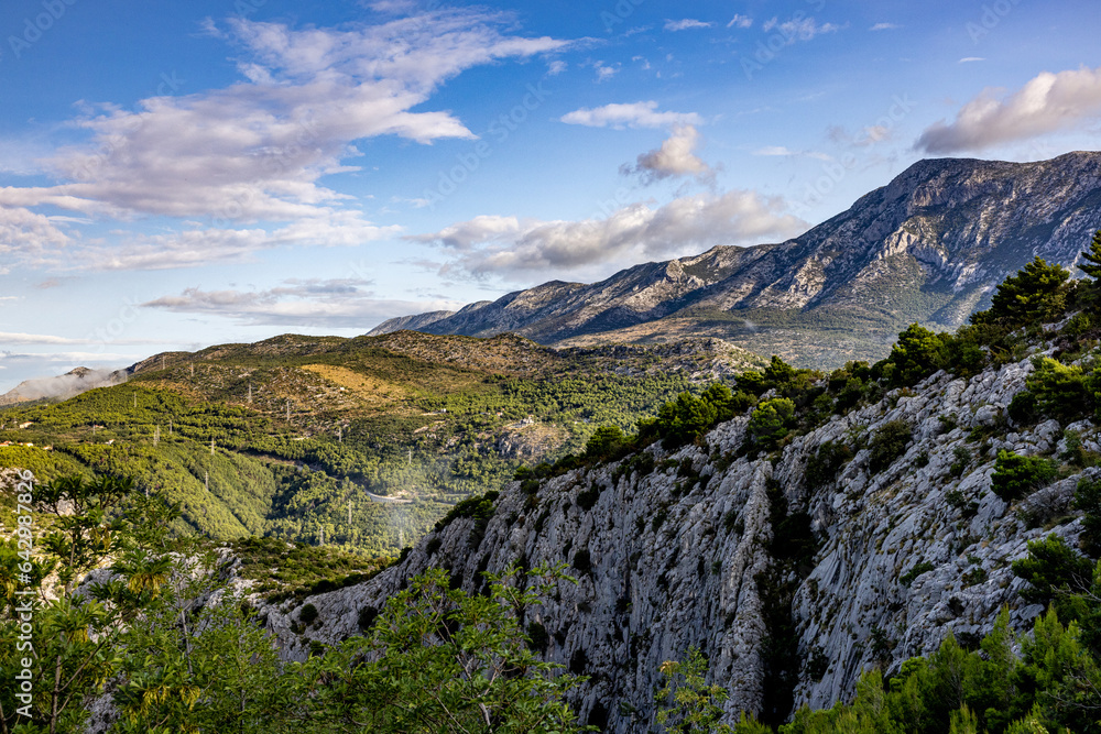 View from Starigrad Fortress in Croatia, beautiful mountains and blue sky.