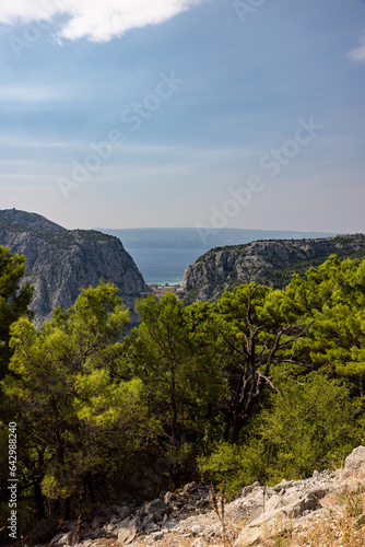 The Splendid View from Mountains – town Omis in Croatia, Cetina River, Adriatic, and Brac Island