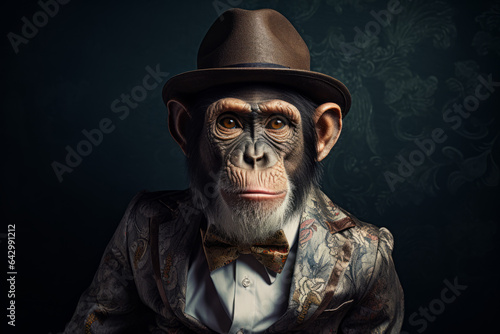 Fototapeta Funny portrait of a monkey businessman