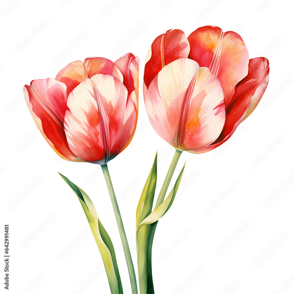Watercolor Cute Tulips Clipart Illustration