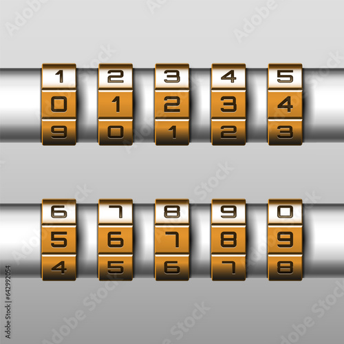 Metallic combination lock with numbers. Vector illustration.