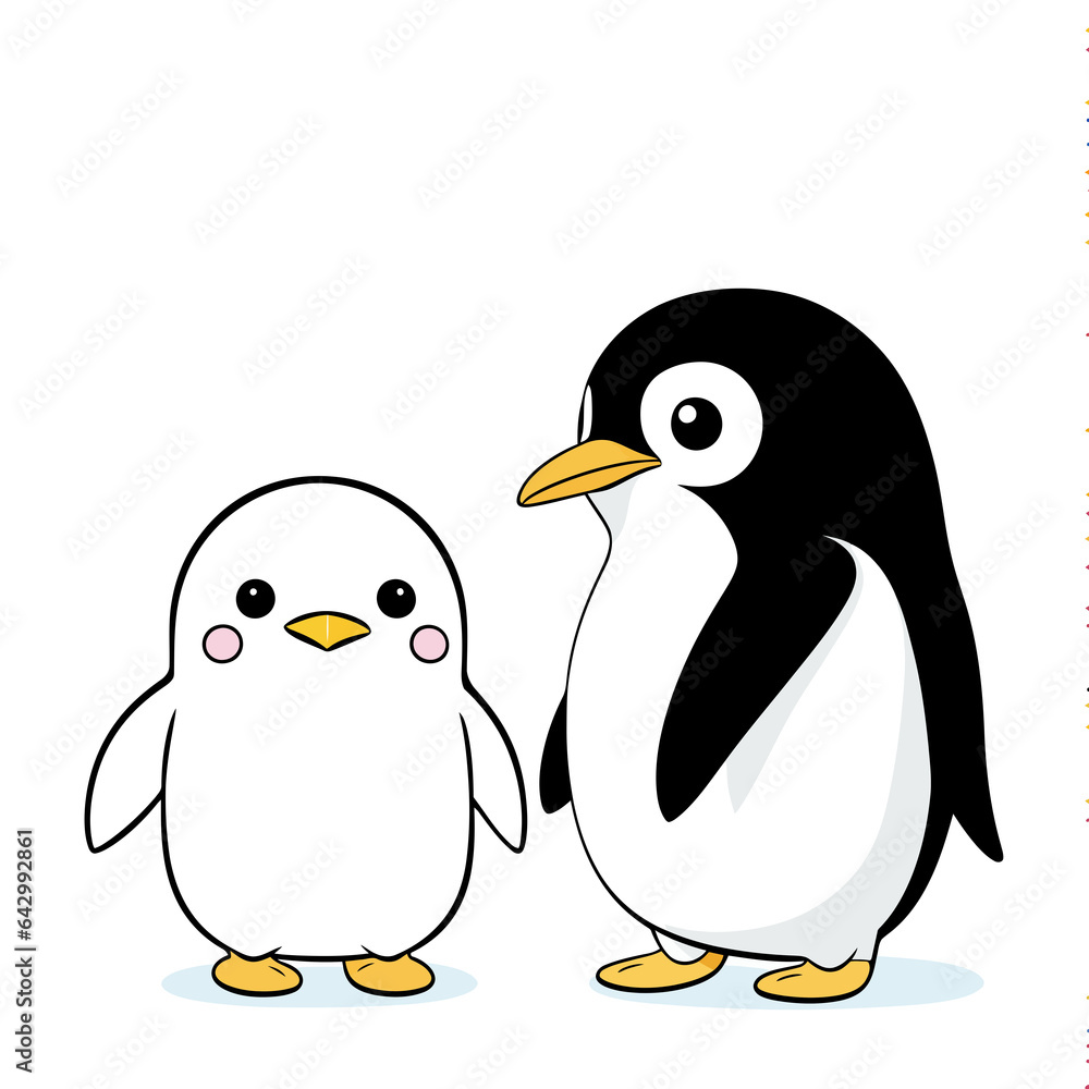 Naklejka premium A vector of a cute Penguin in black and white coloring transparent white background PNG