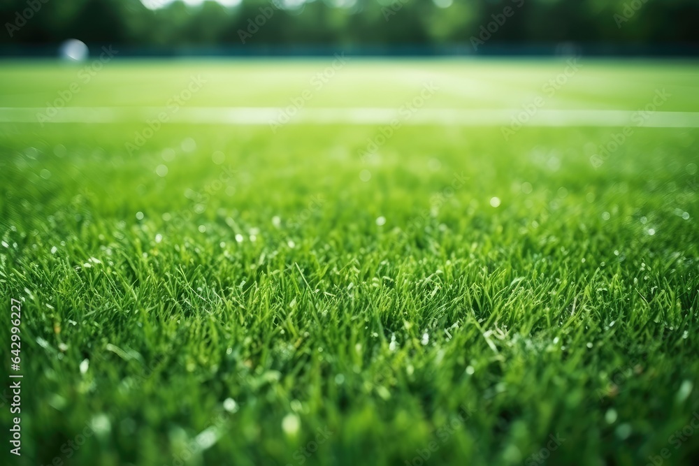 Soccer field lines close up view of stadium grass pitch