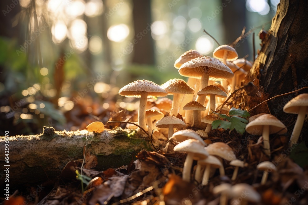Stunning photo of mushrooms in the forest Mushrooms gathering Forest photo mushroom background - obrazy, fototapety, plakaty 