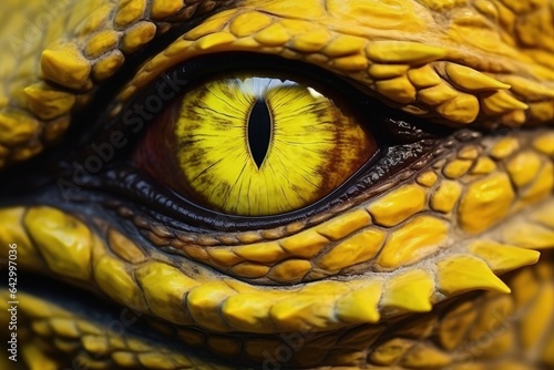 Fototapeta Naklejka Na Ścianę i Meble -  Terrifying dinosaur hunters stare at closeup yellow eyes