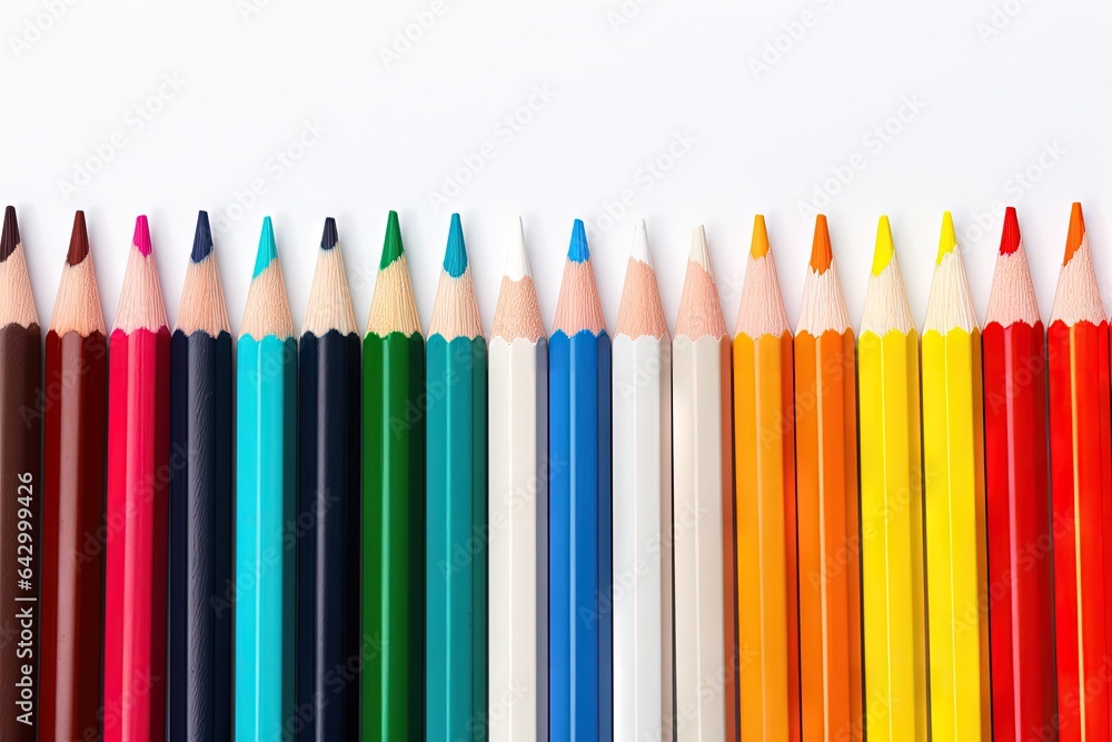 Various colored pencils on a white backdrop Various colored pencils on a white backdrop