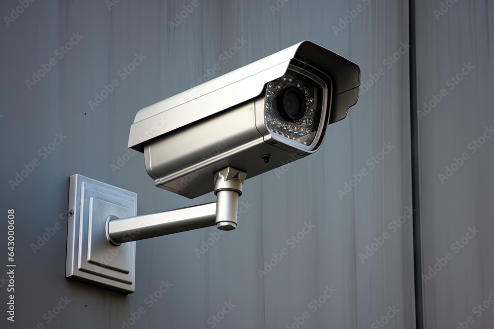 White wall with silver CCTV camera White wall with silver CCTV camera