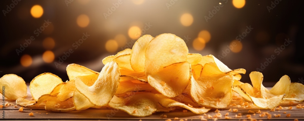 Tasty chips on the dark background. Generative AI. Tasty chips on the dark background. Generative AI.