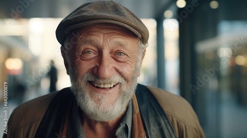 American elderly man smiling happily, Retired people living in the city, Generative AI