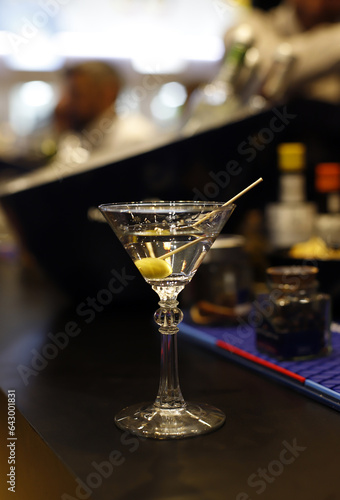 cocktail with alcohol on bar counter