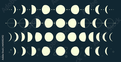 Moon phases icon collection. Set of full moon and crescent icons. Astronomy, science, cosmos icons