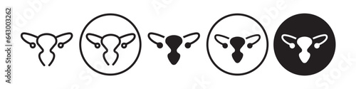 Gynecology icon. Woman uterus or ovary cervix genital part symbol. Vector set of female vagina womb or egg hygiene during pregnancy cycle. Flat outline of feminine body organ anatomy vaginal period  