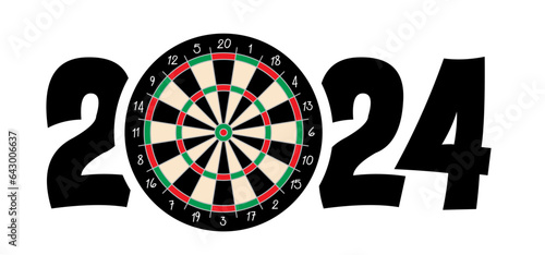 Best wishes, we wish you a happy new year 20243 wit dart board symbol. Dartboard icon. Game board and darts game. Sports equipment and arrows. Throw single, double or triple