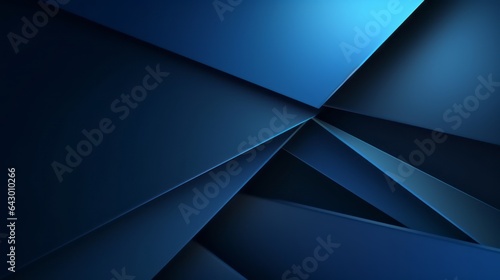 Elegant modern dark blue abstract background. Blue to black olor gradient. Geometric shape. Lines  stripes at different angles. 3d effect. Futuristic. Web banner. Wide. Panoramic design. Generative AI