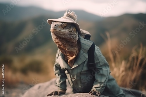 portrait of happy iguana wearing travel clothes © RealPeopleStudio