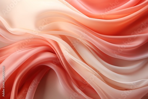 Abstract background with smooth wavy silk or satin texture in coral, salmon or peach pink colors