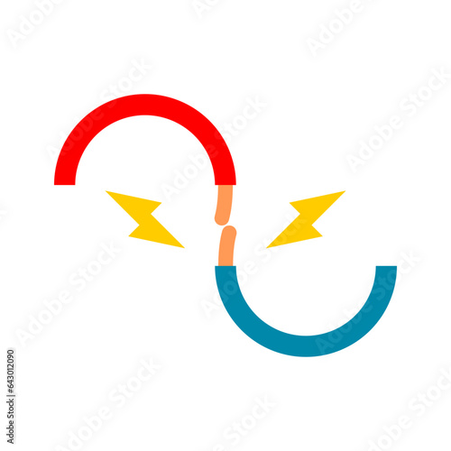 Broken electric cable wire short circuit icon flat vector design