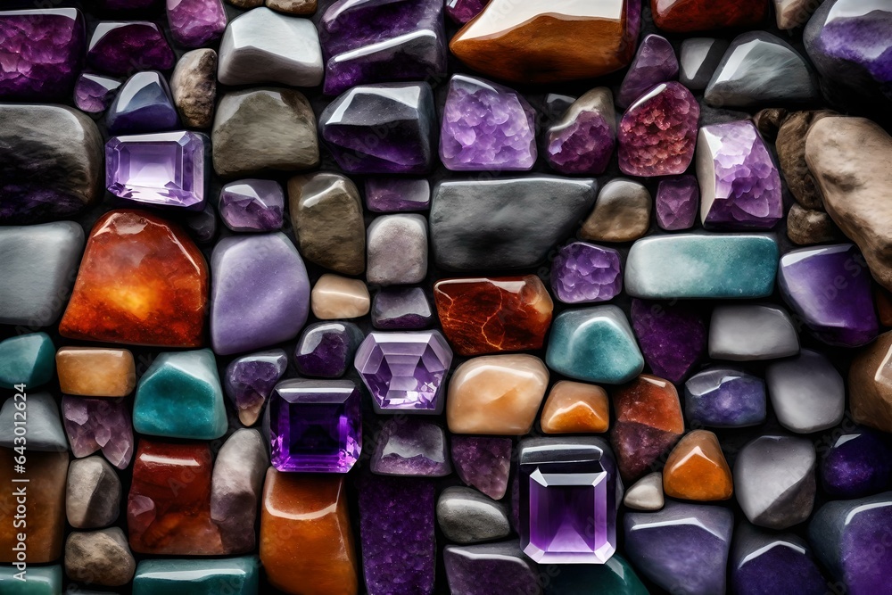 Colourful stones with amethyst background Colourful stones with amethyst background