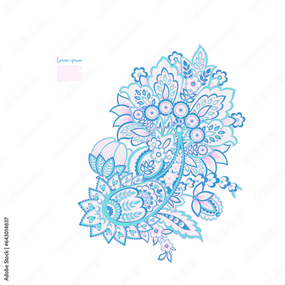 Paisley vector pattern. Isolated Fantastic flower, leaves