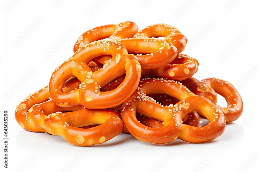 Delicious pretzels set apart against a plain white backdrop Delicious pretzels set apart against a plain white backdrop