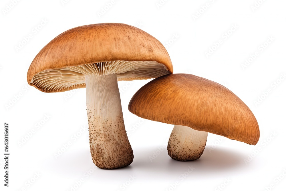 Edible wild forest mushrooms Boletus badius isolated on white with clipping path for package design Edible wild forest mushrooms Boletus badius isolated on white with clipping path for package design