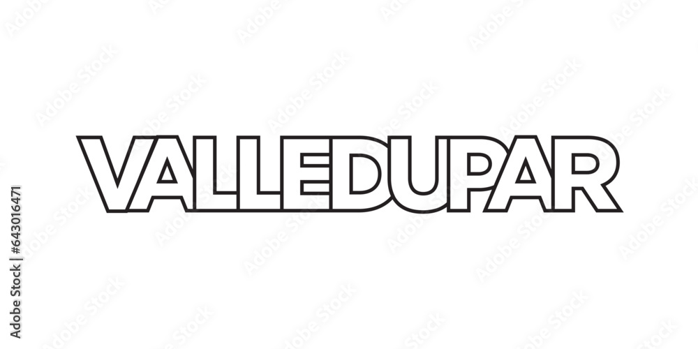 Valledupar in the Colombia emblem. The design features a geometric style, vector illustration with bold typography in a modern font. The graphic slogan lettering.