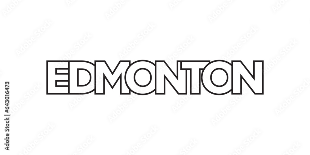 Edmonton in the Canada emblem. The design features a geometric style, vector illustration with bold typography in a modern font. The graphic slogan lettering.
