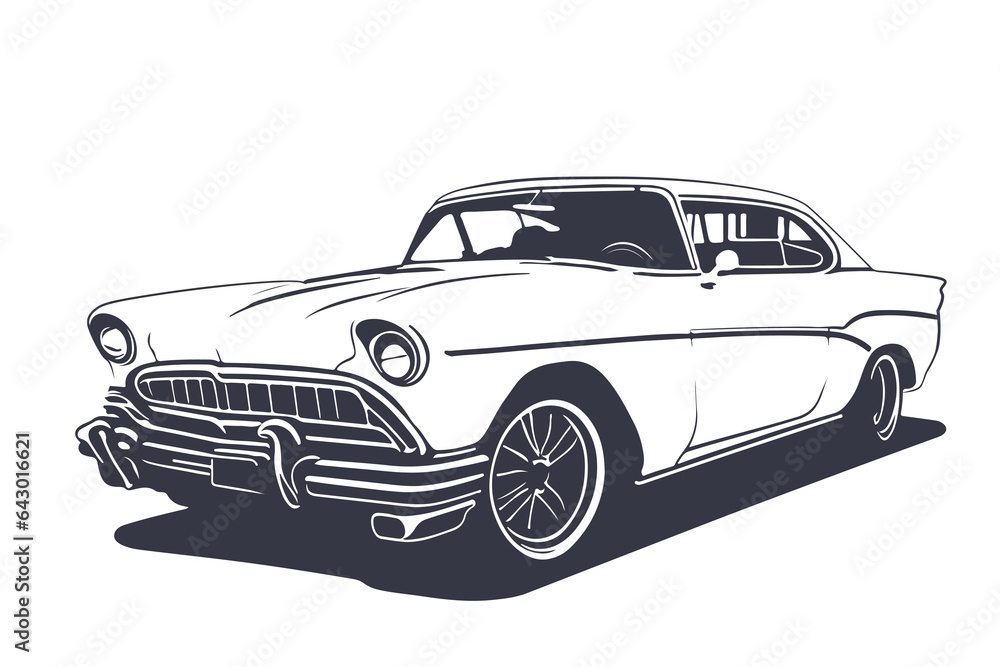 Classic american car style. Vintage vehicle vector illustration. Modern print design of retro machine.