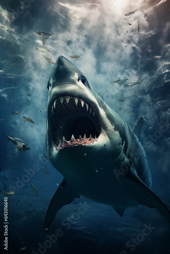 Scary megalodon (extinct prehistoric shark) under water © Guido Amrein