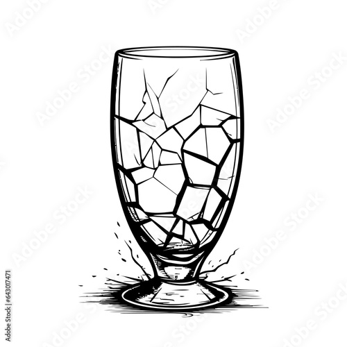 Broken glass cup for drinks. Cracked cup icon. Glass waste concept.