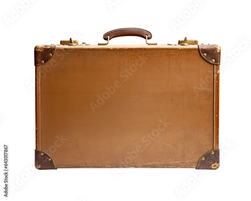 Vintage old brown suitcase isolated on transparent or white background, png