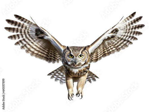 Flying owl isolated on transparent or white background, png