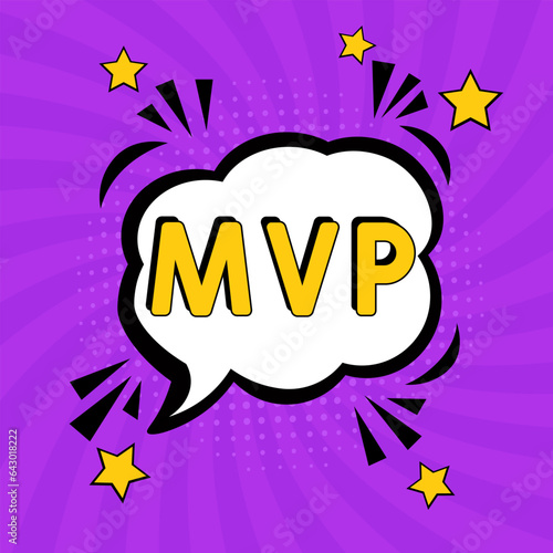 Most Valuable Player - MVP acronym. Comic book explosion with text - MVP. Vector bright cartoon illustration in retro pop art style. Can be used for business, marketing and advertising. Banner flyer