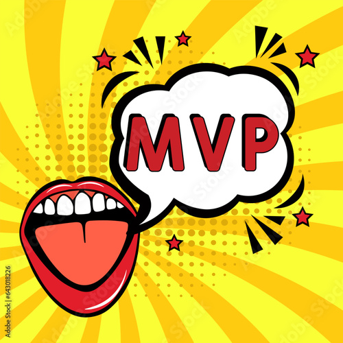 Most Valuable Player - MVP acronym. Comic book explosion with text - MVP. Vector bright cartoon illustration in retro pop art style. Can be used for business, marketing and advertising. Banner flyer