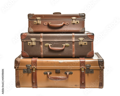 Old suitcases isolated on transparent or white background, png