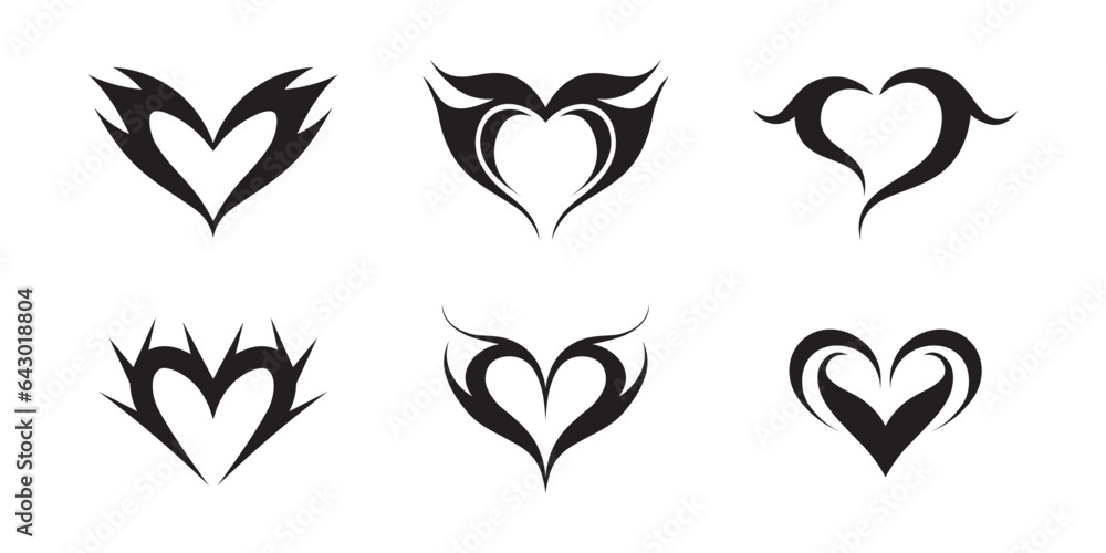 set of six unique heart illustration vector