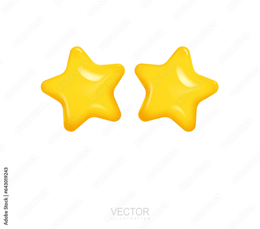 Two glossy yellow stars on a white background. Realistic 3d design. Vector Two glossy yellow stars on a white background. Realistic 3d design. Vector