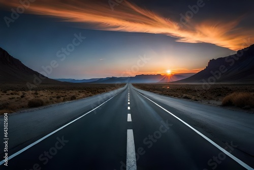 driving on the highway at sunset generated ai. © Abdul