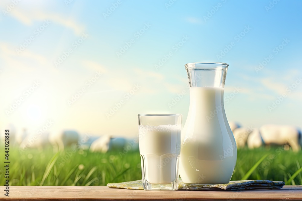 Organic milk from nature background depicting dairy concept Organic milk from nature background depicting dairy concept