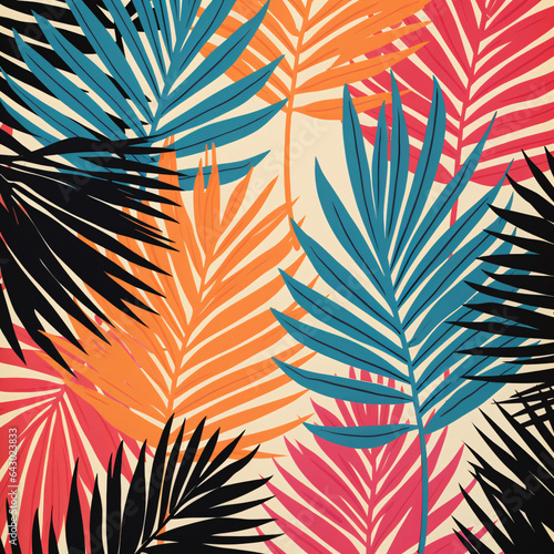 Summer Exotic Pattern with Palm Leaves. Plant Wallpaper in Pastel Colours 