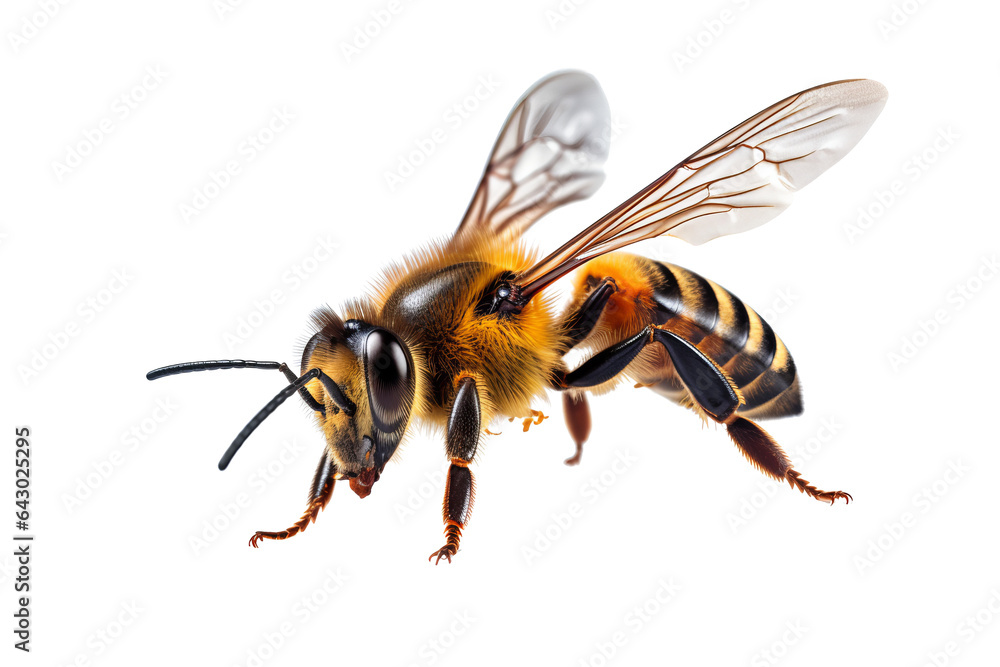 A stunning Bee flying in mid-air with transparent background PNG A stunning Bee flying in mid-air with transparent background PNG