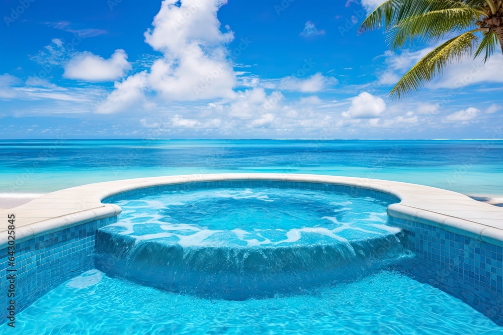 A stunning infinity pool overlooking the sparkling ocean created with Generative AI technology